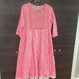 Boho Cotton Pink Floral Made In India Dress